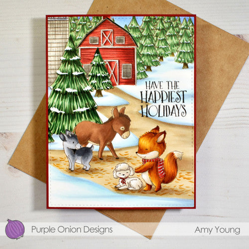 Purple Onion Designs Buck Unmounted Cling Stamp Set pod1421 Have The Happiest Holidays Card