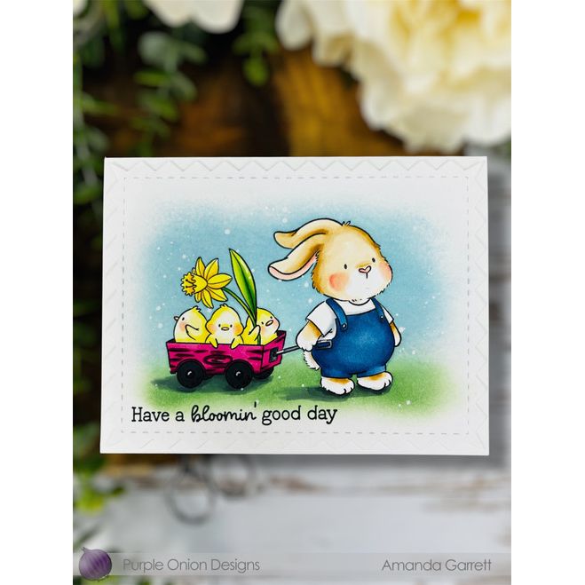 Purple Onion Designs Bunny And Besties Unmounted Cling Stamp pod5072 Have A Blooming Good Day Easter Card