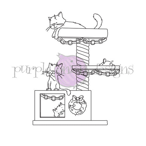 Purple Onion Designs Christmas Cat Tree Unmounted Cling Stamp pod6013