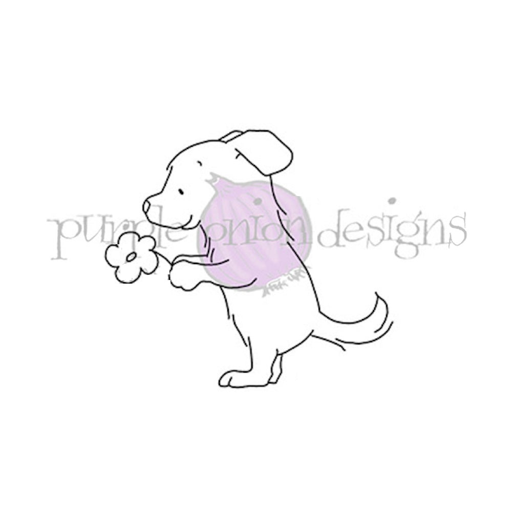 Purple Onion Designs Clarence Picking Flowers Unmounted Cling Stamp pod6051