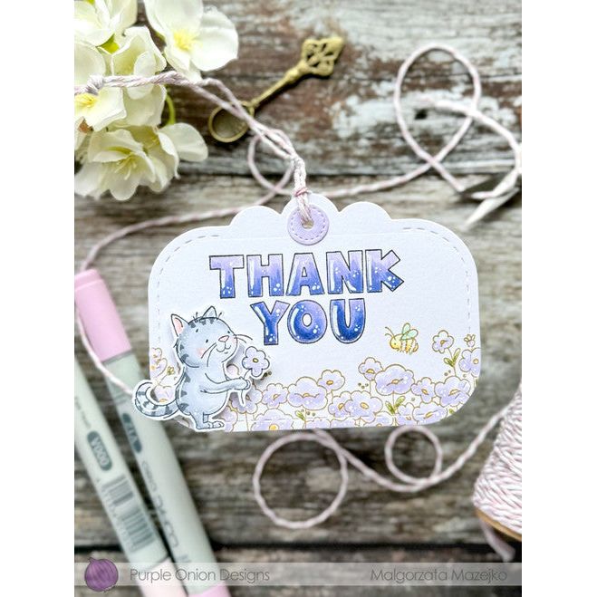 Purple Onion Designs Clyde Picking Flowers Unmounted Cling Stamp pod6050 Thank You Tag