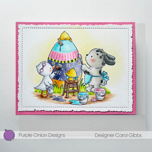 Purple Onion Designs Eggstravaganza Unmounted Cling Stamp pod5070 Easter Painting Card
