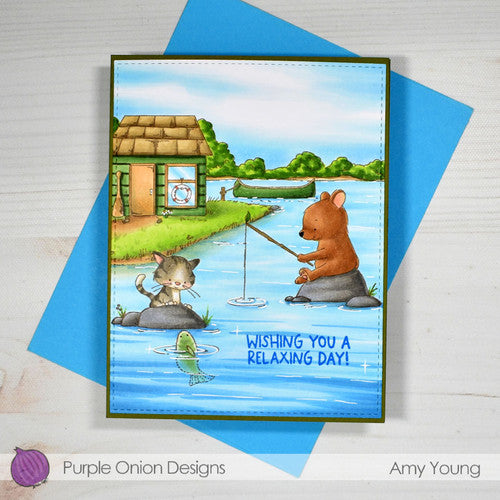 Purple Onion Designs Elwood Fishing Unmounted Cling Stamp pod6049 Fishing Card