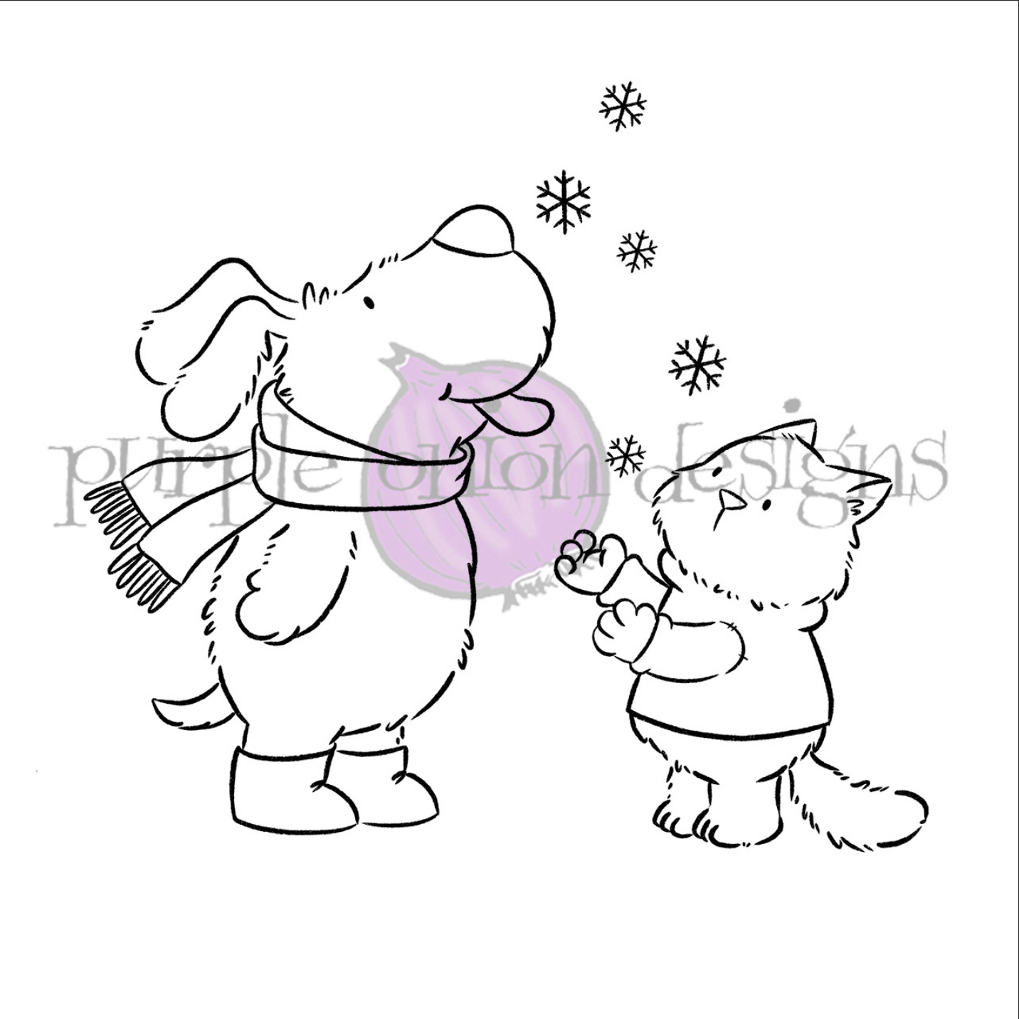 Purple Onion Designs Flappy And Tofu Snowflake Fun Unmounted Cling Stamp pod5060