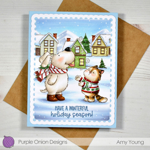 Purple Onion Designs Flappy And Tofu Snowflake Fun Unmounted Cling Stamp pod5060 Amy Young Card