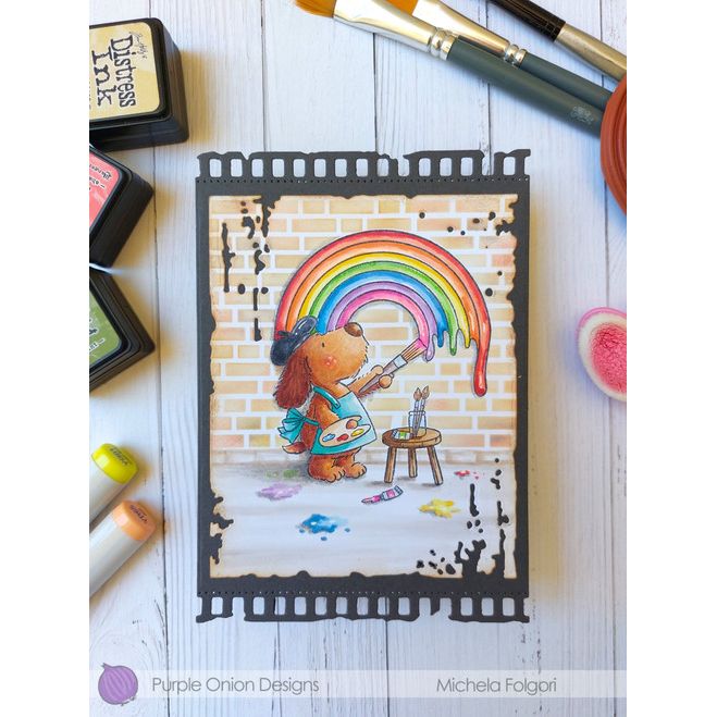 Purple Onion Designs Flappy's Rainbow Unmounted Cling Stamp pod5079 Painter Card