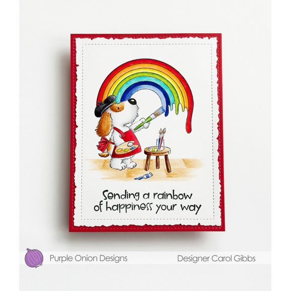 Purple Onion Designs Flappy's Rainbow Unmounted Cling Stamp pod5079 Sending Happiness Your Way Card