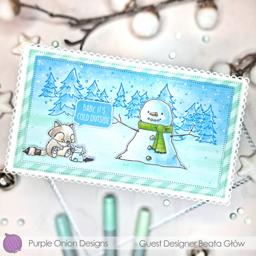 Purple Onion Designs Frost The Snowman Unmounted Cling Stamp pod6015 Beata Glow Card