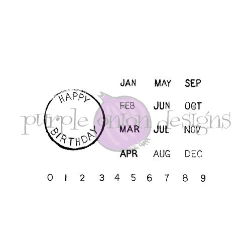 Purple Onion Designs Happy Birthday Postmark Set Unmounted Cling Stamp pod9029