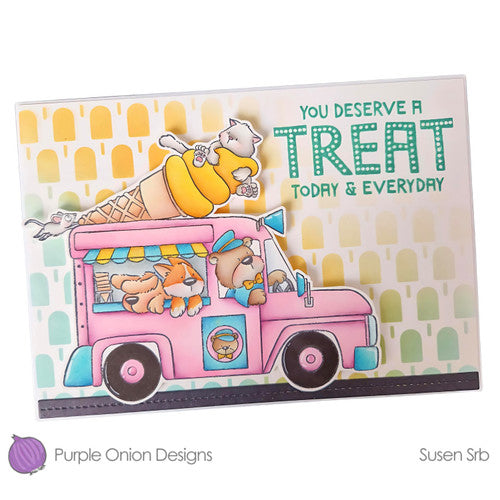 Purple Onion Designs Happy Cone Mobile Unmounted Cling Stamp pod5078 You Deserve A Treat Today Card