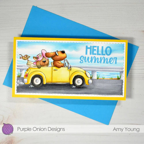 Purple Onion Designs Happy Hello Sentiment Set Unmounted Cling Stamp pod9033 Amy Young Card