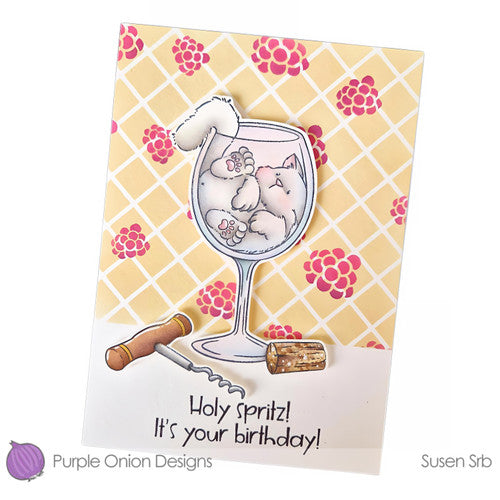 Purple Onion Designs Holy Spritz It's Your Birthday Unmounted Cling Stamp pod9044 Wine Glass Card
