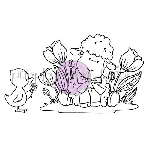 Purple Onion Designs Lamby And Ducky Welcome Spring Unmounted Cling Stamp pod6053