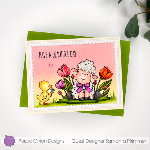 Purple Onion Designs Lamby And Ducky Welcome Spring Unmounted Cling Stamp pod6053 Have A Beautiful Day