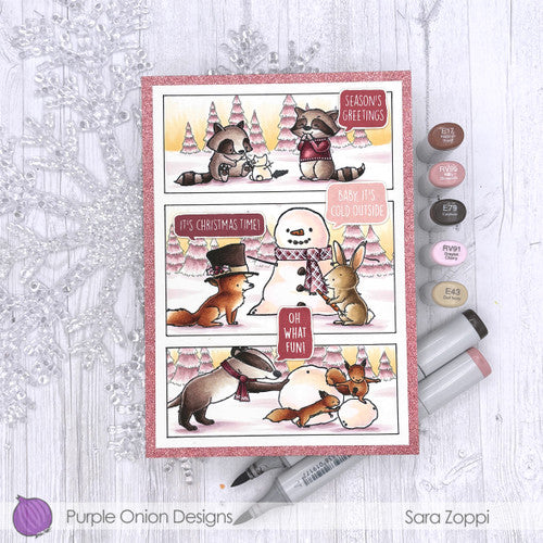 Purple Onion Designs Little Lucy Unmounted Cling Stamp pod6021 Season's Greetings Card