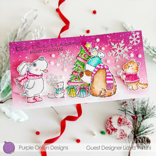 Purple Onion Designs Mr. Corgi And Mousy Winter Friends Unmounted Cling Stamp pod5064 Lidya Wirani Card