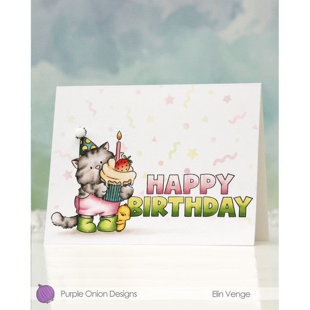 Purple Onion Designs Outliners Sentiment Set Unmounted Cling Stamp pod9032 Happy Birthday Card