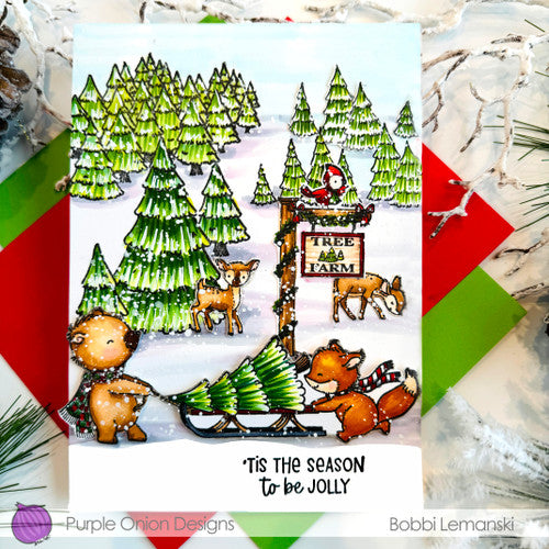 Purple Onion Designs Perfect Pines Unmounted Cling Stamp pod1427 Bobbi Lemanski Card