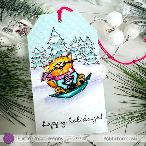 Purple Onion Designs Poppy And Little Herbert Unmounted Cling Stamp pod6004 Happy Holidays Tag