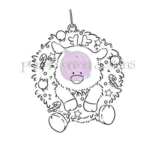 Purple Onion Designs Reindeer Wreath Unmounted Cling Stamp pod5066