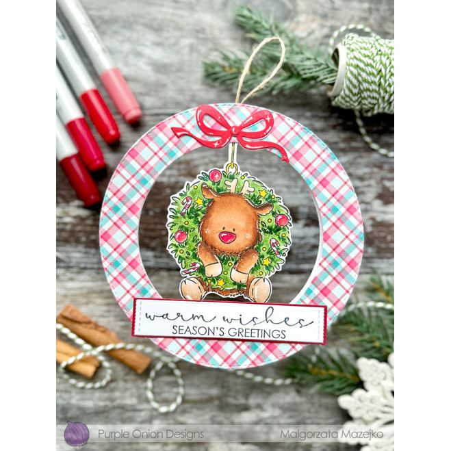 Purple Onion Designs Reindeer Wreath Unmounted Cling Stamp pod5066 Malgorzata Mazejko