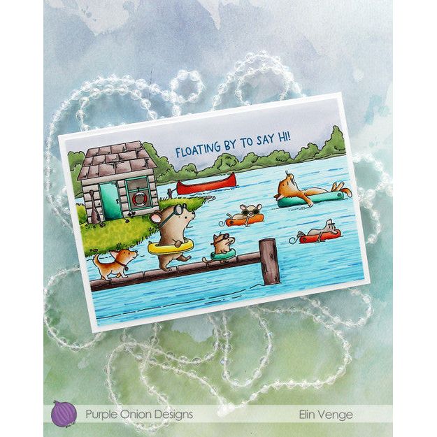 Purple Onion Designs Riley Oliver And Boo Go Float Tubing Unmounted Cling Stamp pod6040 Summer Lake Card