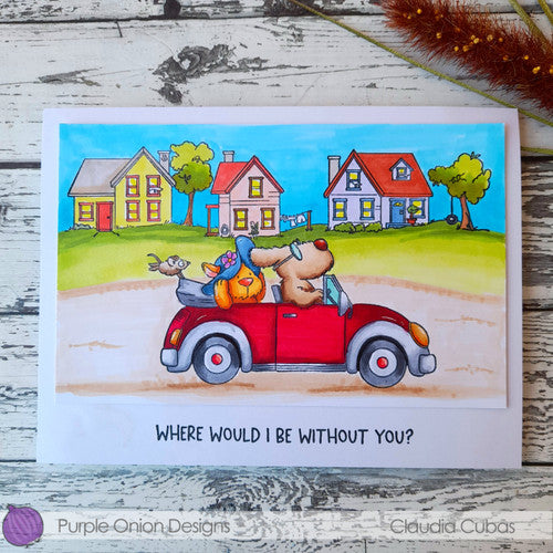 Purple Onion Designs Road Tripping Unmounted Cling Stamp pod505 Convertible Car Card