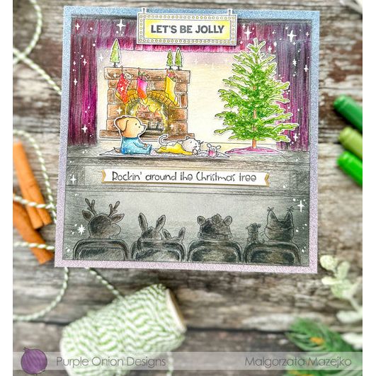 Purple Onion Designs Rockin' Around the Christmas Tree Unmounted Cling Stamp pod9039 Malgorzata Mazejko Card