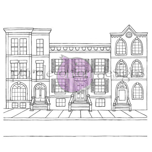 Purple Onion Designs Row House Background Cling Stamp pod1367