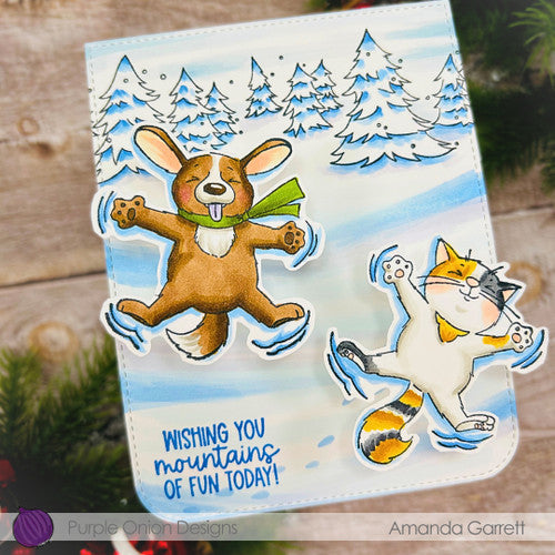 Purple Onion Designs Snowy Forest Unmounted Cling Stamp pod6030 Amanda Garrett Card