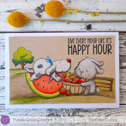 Purple Onion Designs Sweet Bunny Unmounted Cling Stamp pod5046 Happy Hour Card