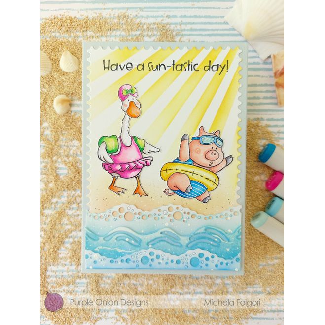 Purple Onion Designs Swim Buddies Unmounted Cling Stamp pod5084 Beach Card