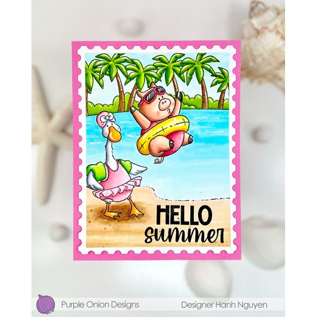 Purple Onion Designs Swim Buddies Unmounted Cling Stamp pod5084 Hello Summer Card