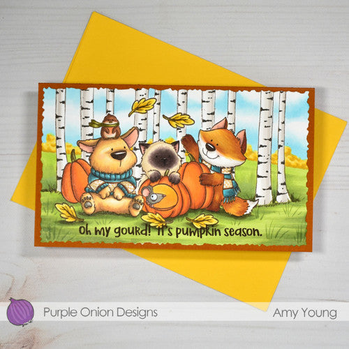 Purple Onion Designs Tofu And Friends Autumn Greetings Unmounted Cling Stamp pod5053 Amy Young Card