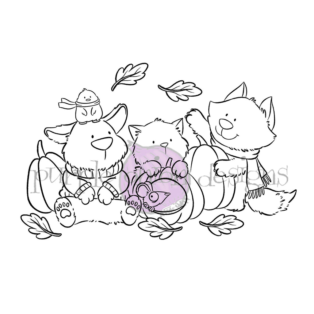 Purple Onion Designs Tofu And Friends Autumn Greetings Unmounted Cling Stamp pod5053 No Sentiment