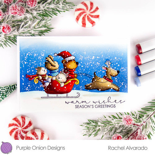 Purple Onion Designs Tofu And Friends Happy Sleigh Unmounted Cling Stamp pod5065 Rachel Alvarado