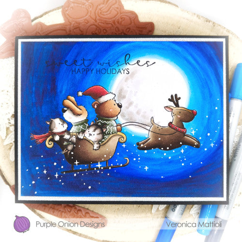 Purple Onion Designs Tofu And Friends Happy Sleigh Unmounted Cling Stamp pod5065 Veronica Mattioli