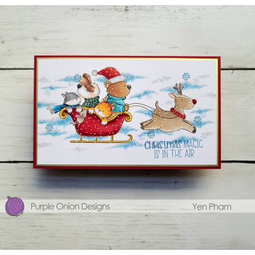 Purple Onion Designs Tofu And Friends Happy Sleigh Unmounted Cling Stamp pod5065 Yen Pham