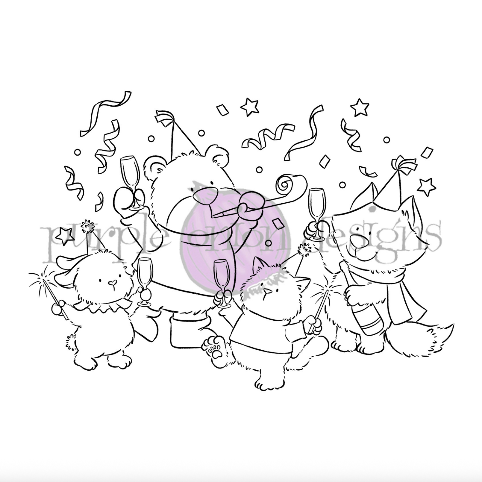 Purple Onion Designs Tofu And Friends New Years Toast Unmounted Cling Stamp pod5059