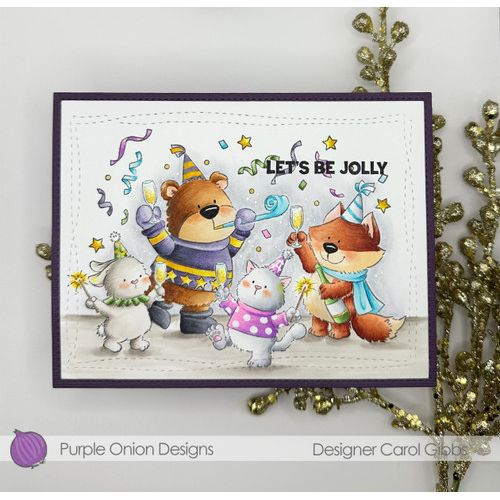 Purple Onion Designs Tofu And Friends New Years Toast Unmounted Cling Stamp pod5059 Carol Gibbs Card