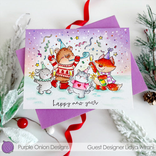 Purple Onion Designs Tofu And Friends New Years Toast Unmounted Cling Stamp pod5059 Lidya Wirani Card