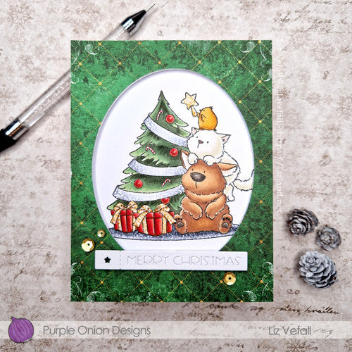 Purple Onion Designs Tofu And Friends Trim-a-Tree Unmounted Cling Stamp pod5036 Liz Vefall Card