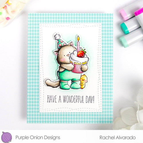Purple Onion Designs Tofu Birthday Wishes Unmounted Cling Stamp pod5049 Cat Card