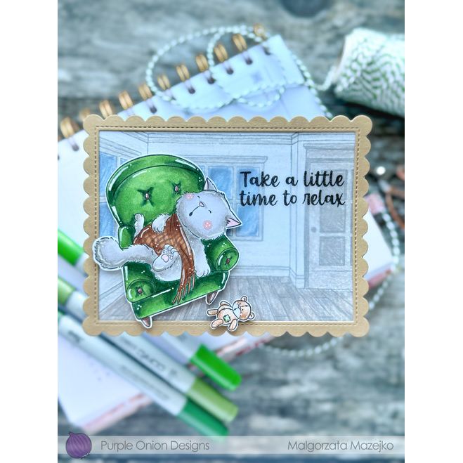 Purple Onion Designs Tofu Exhausted Unmounted Cling Stamp pod5080 Take A Little Time To Relax Card