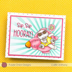 Purple Onion Designs Tofu's Flamingo Floatie Unmounted Cling Stamp pod5048 Alcohol Card