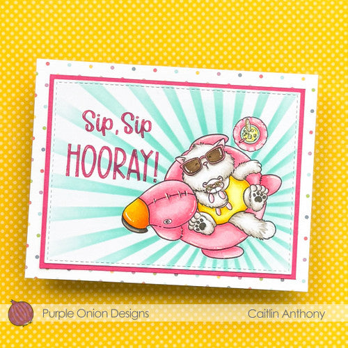 Purple Onion Designs Tofu's Flamingo Floatie Unmounted Cling Stamp pod5048 Alcohol Card