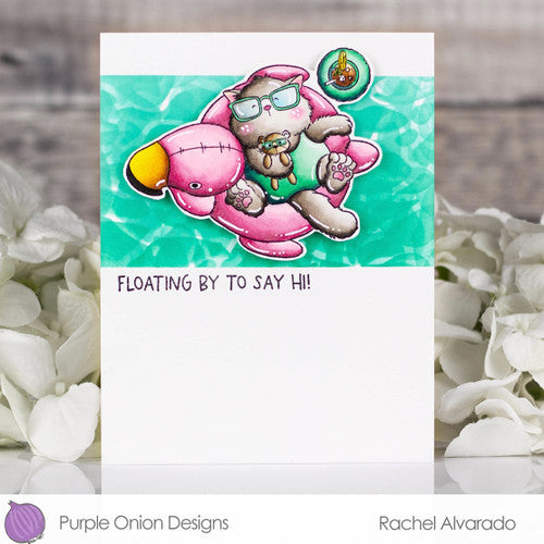 Purple Onion Designs Tofu's Flamingo Floatie Unmounted Cling Stamp pod5048 Summer Card
