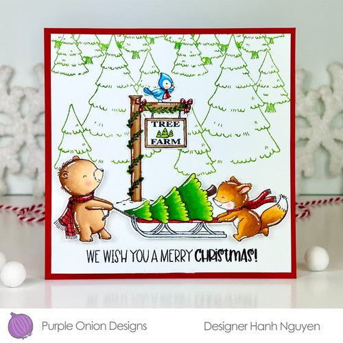 Purple Onion Designs Tree Farm Sign Unmounted Cling Stamp pod1429 Hanh Nguyen Card