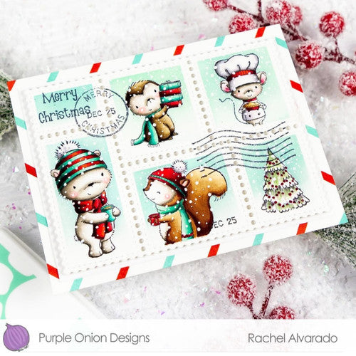 Purple Onion Designs Vintage Holiday Postmark Set Unmounted Cling Stamp pod9027 Merry Christmas Postcard