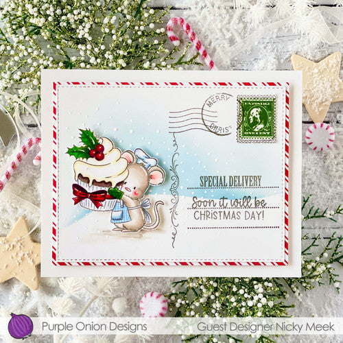 Purple Onion Designs Vintage Postcard Set Add-On Unmounted Cling Stamp pod9028 Christmas Letter